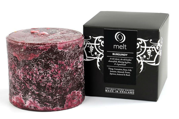 Burgundy short and fat scented candle
