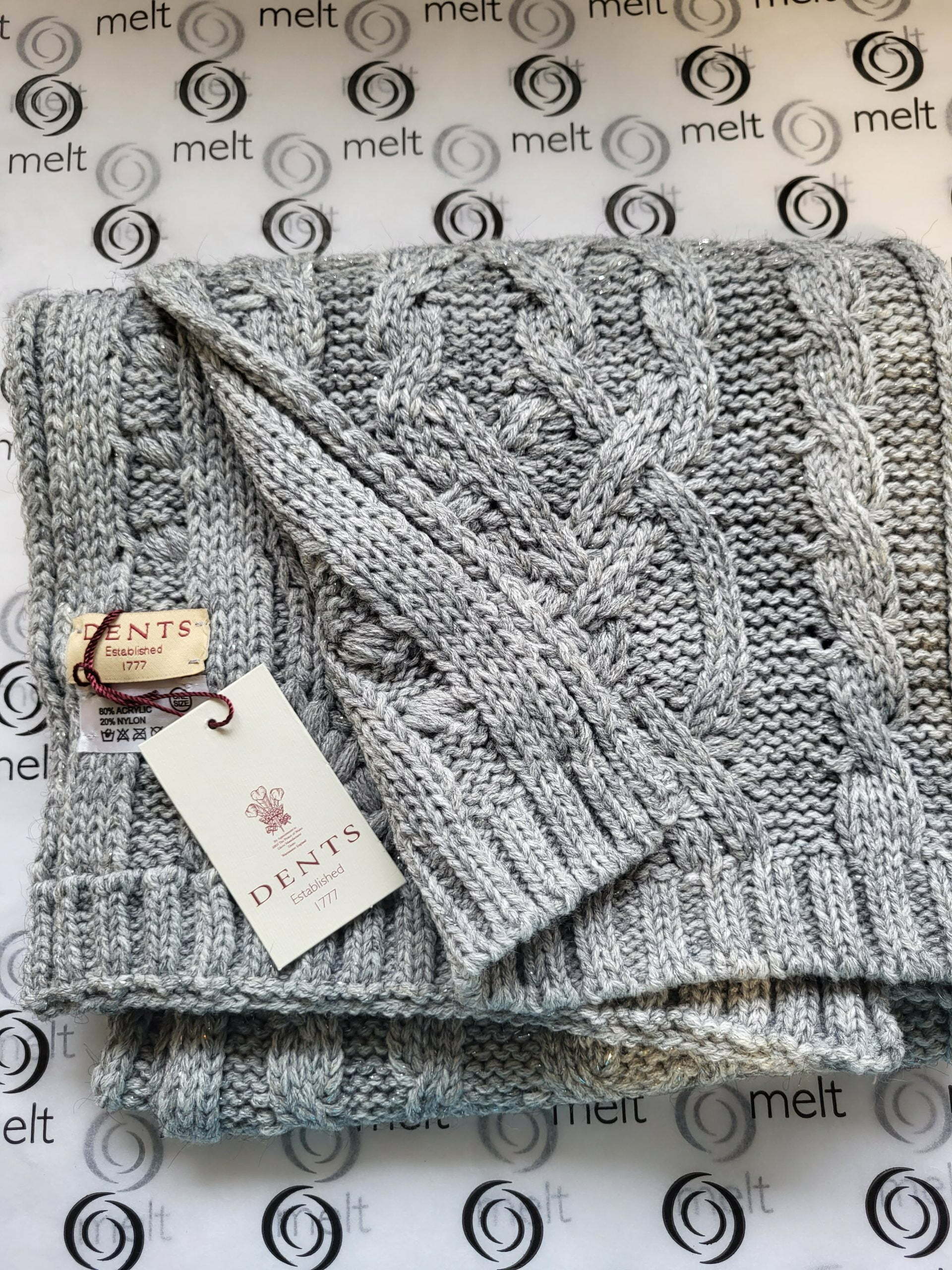Dents Grey Cable Knit Scarf