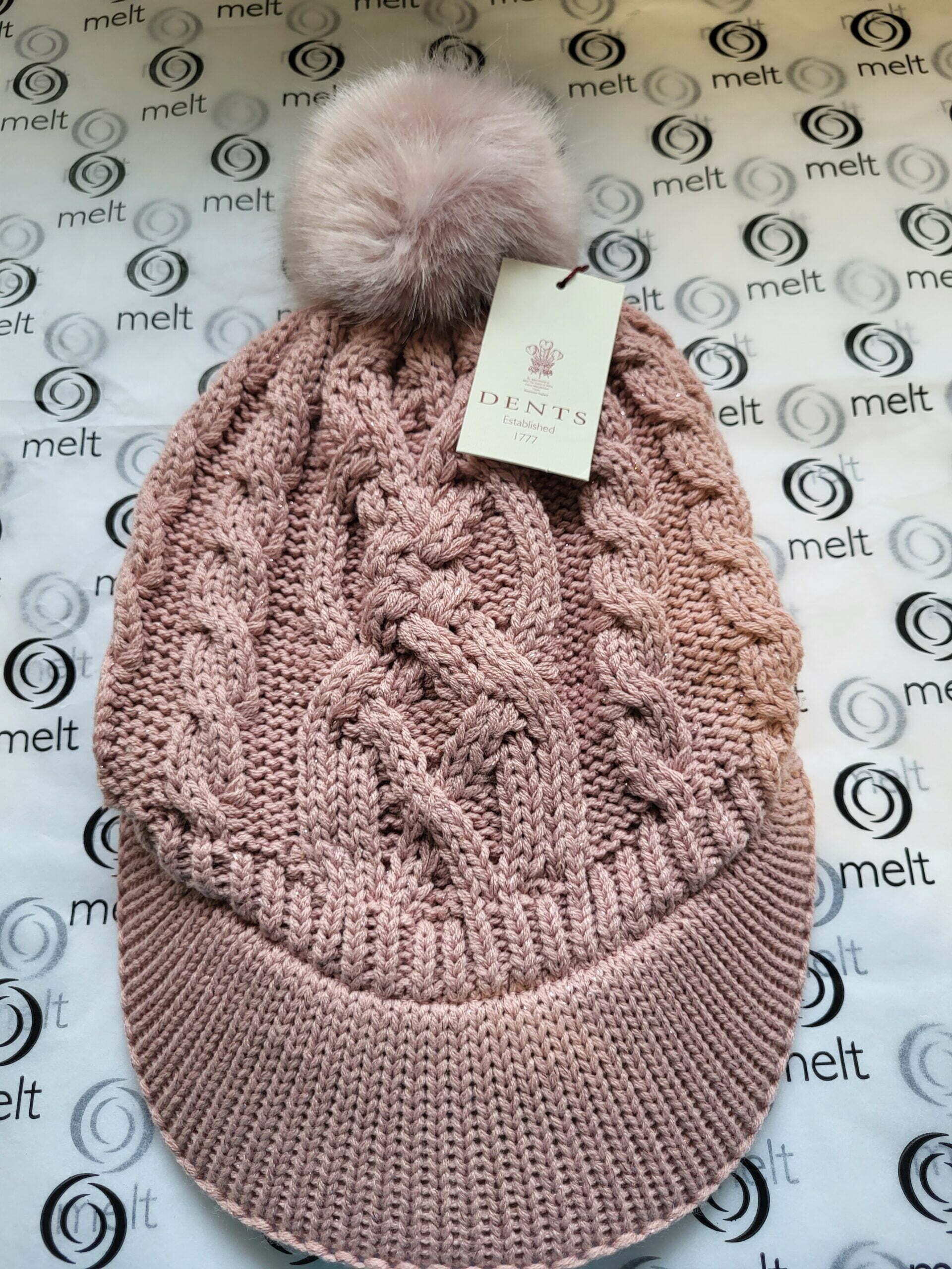 Dents Cable Knit Bobble Hat (Dusty Pink)