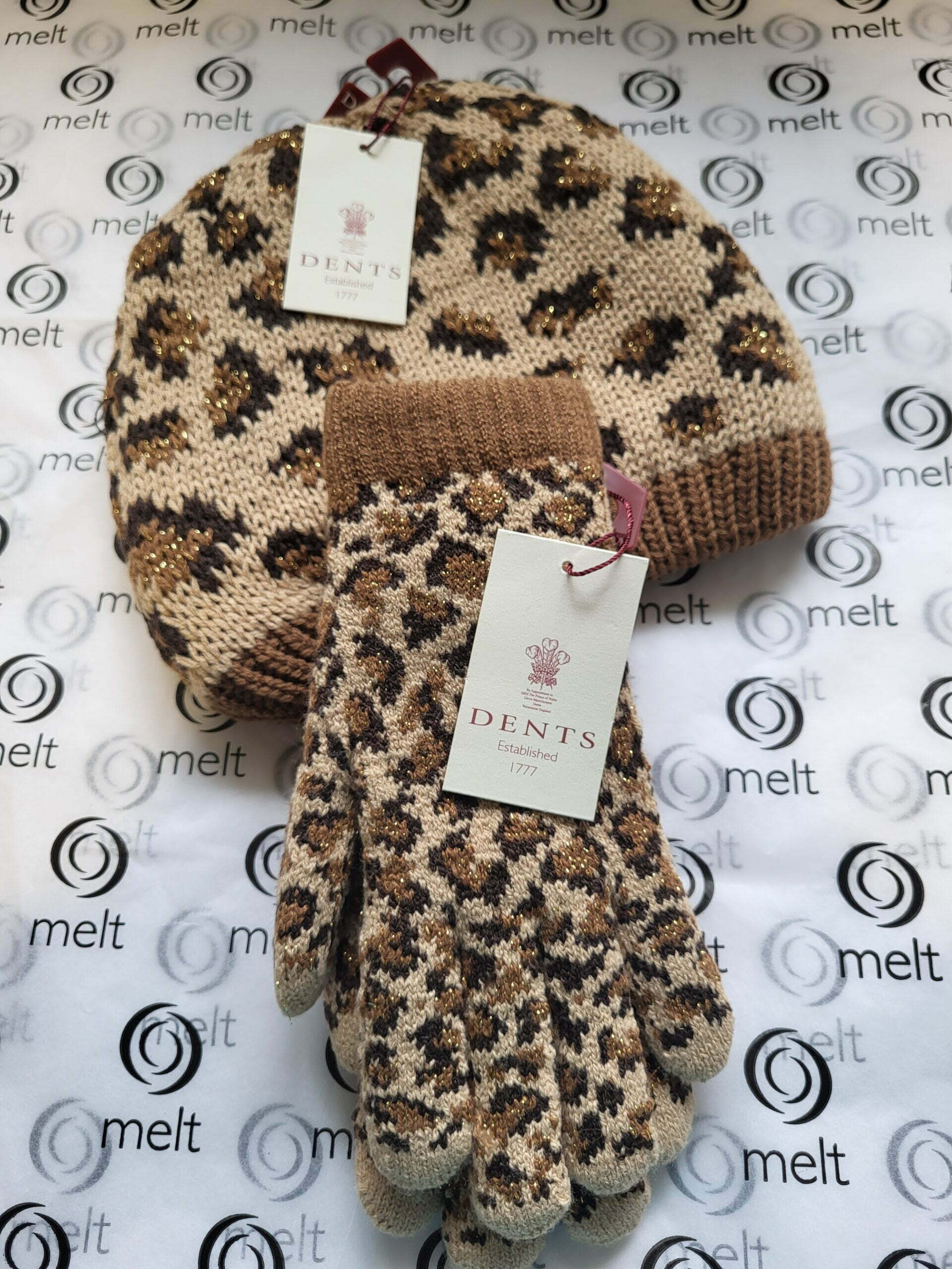 Dents Brown Leopard Print Hat & Glove Set (VERY Warm)!
